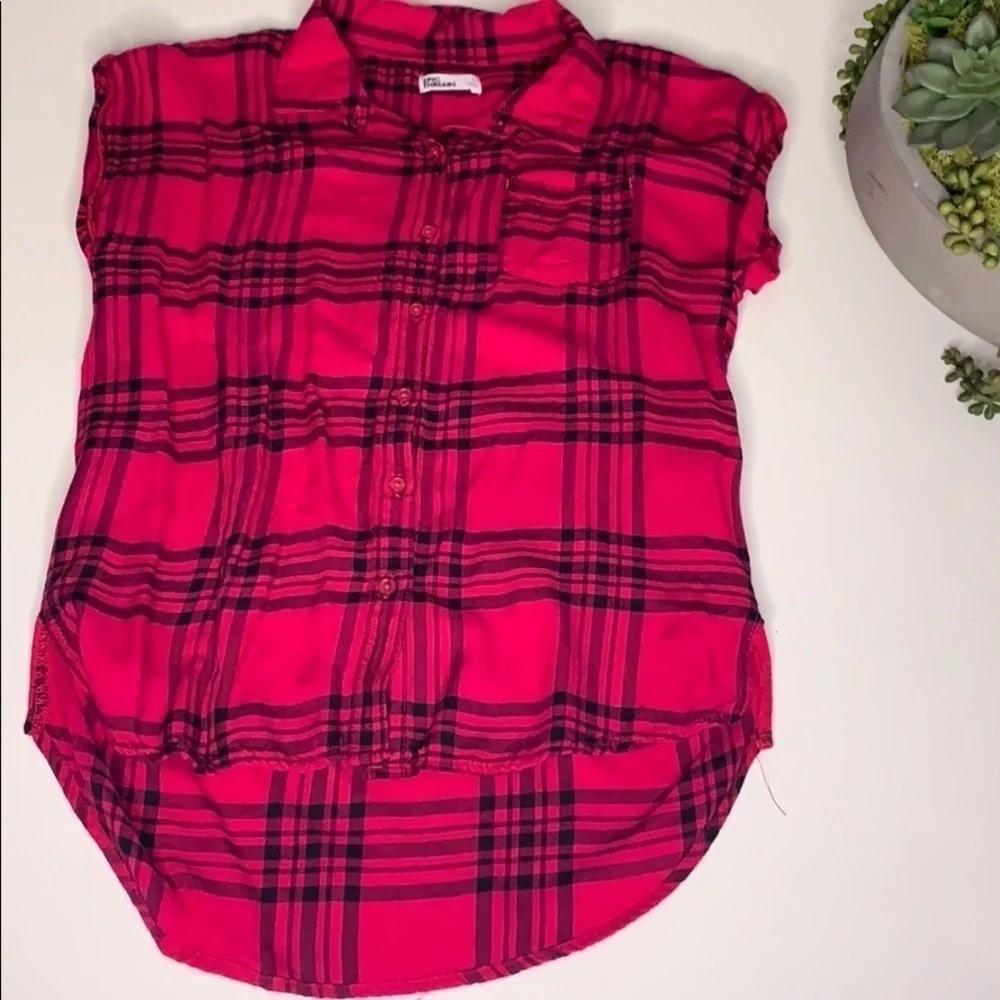 Epic Threads Plaid Pink Cuffed Short Sleeve shirt large girls casual kids top